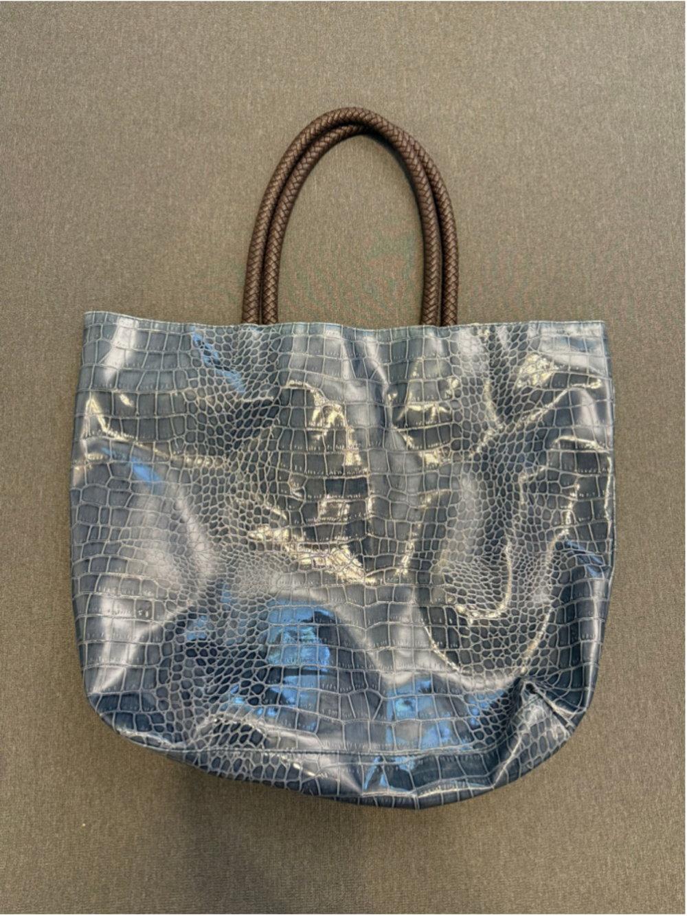 Neiman Marcus Blue Faux Croc Embossed Tote Bag, Like New - Picture 8 of 8